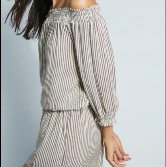 Eberjey Sea Stripe Off The Shoulder Romper Black & White Striped Medium Large - Picture 2 of 15